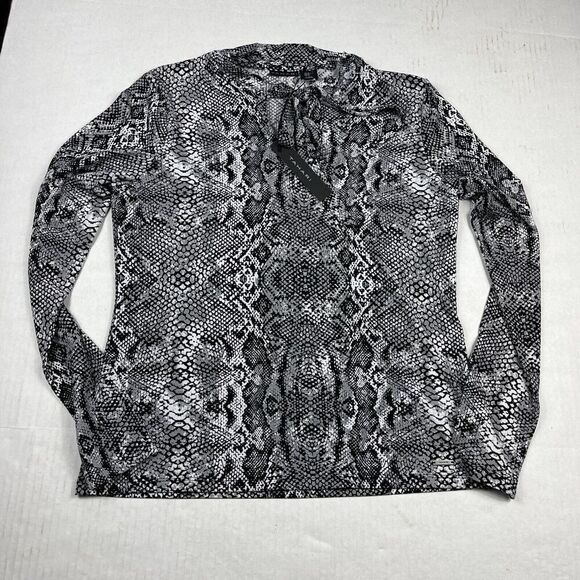 Tahari Neck Tie Knit Top Snakeskin Print Work Neck Tie Stretch Blouse MEDIUM NEW - Picture 1 of 12